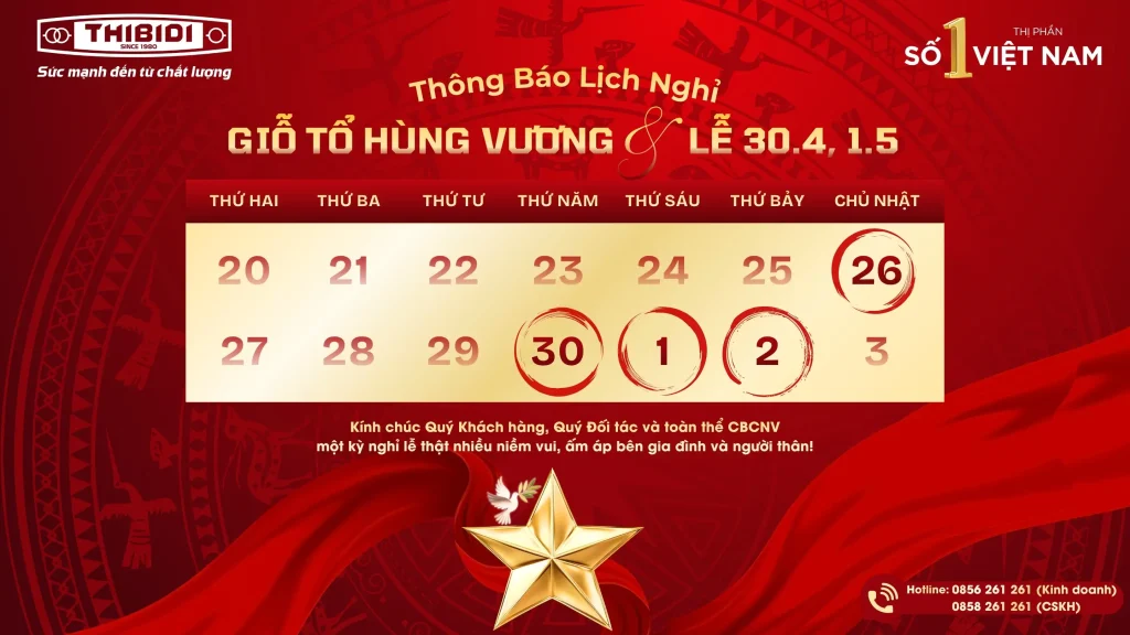 THÔNG BÁO: Lịch nghỉ lễ Giỗ Tổ Hùng Vương, Ngày Chiến thắng 30/04 và Quốc tế Lao động 01/05 năm 2026